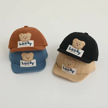 Детские шляпы 2023 Осень Новые Детские бейсболки с вышивкой милого медведя из мультфильма для мальчиков и девочек, солнцезащитные шляпы для младенцев, шляпа для малышей