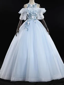 Реальные фотографии Светло-небесно-Голубое Прозрачное платье для выпускного вечера с вышивкой, Вечерние Платья с Короткими рукавами