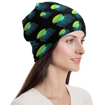 Неоновые желейные шапочки-бини, зеленые желейные рыбки, повседневные кепки, женские мужские спортивные шапочки, осенние дизайнерские теплые шапочки-бини