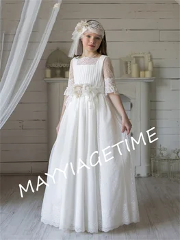 Детское платье Феи-цветочницы в винтажном стиле, кружевной пояс принцессы с цветочной лентой, Тюлевое платье Подружки невесты для свадебной вечеринки