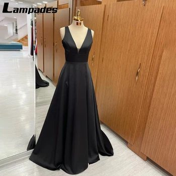 Великолепное черное платье для выпускного вечера, стильное вечернее платье с высокой талией, V-образным вырезом и облегающей юбкой-трапецией Vestidos Largos