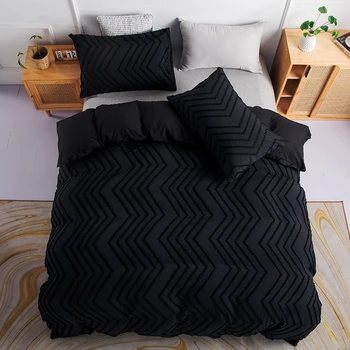 Комплект постельного белья в скандинавском стиле, однотонный мягкий пододеяльник, наволочка, простое черное стеганое одеяло, размер Single Twin для спальни дома (Без простыней)